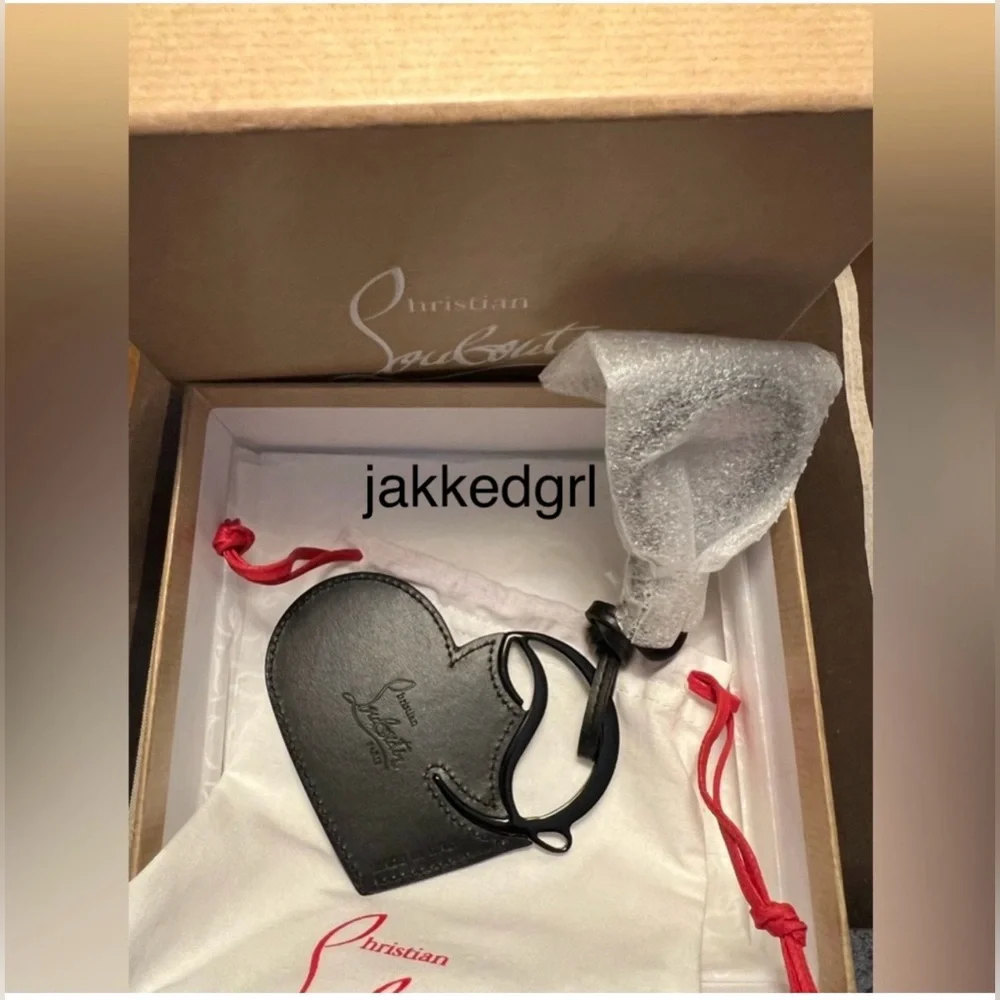 Christian Louboutin Black Leather Heart Bag Charm Full Inclusion